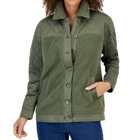 NWT STYLE & CO Women's Quilted Fleece Jacket COLOR:  OLIVE SPRIG MEDUIM - Picture 3 of 4